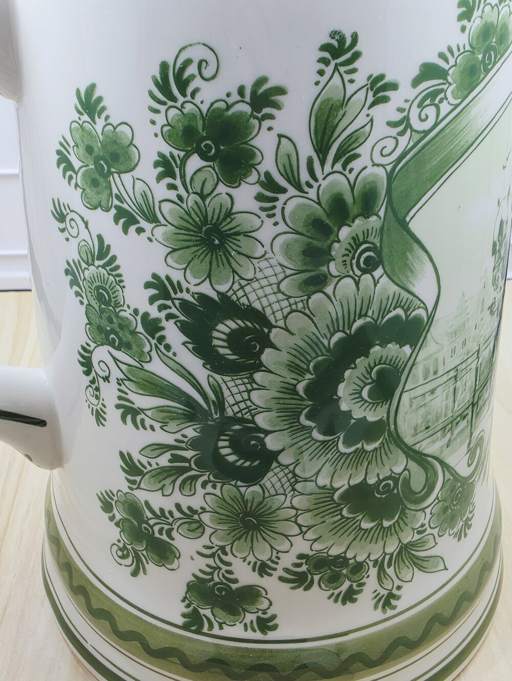 Holland Delft Green Floral Heineken Stein with Handle Vintage Large Stamped - Picture 4 of 15